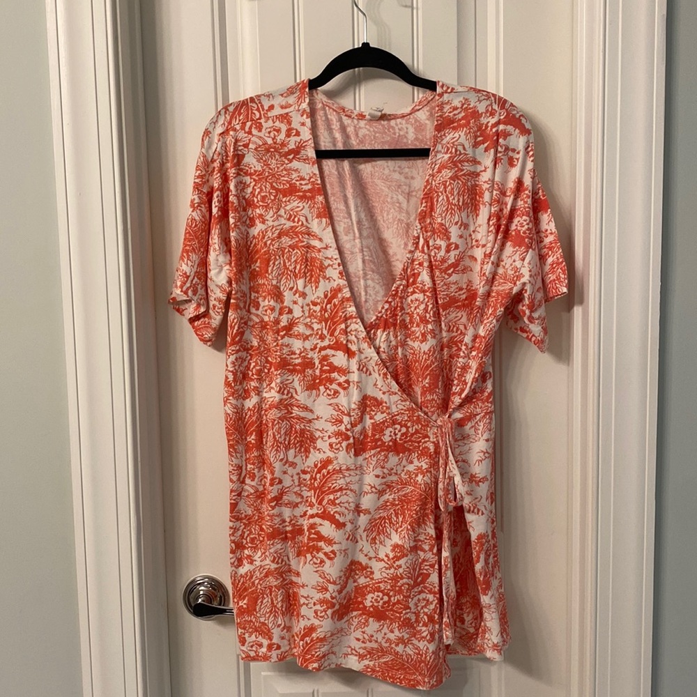 Orange and white Anthropologie wrap romper